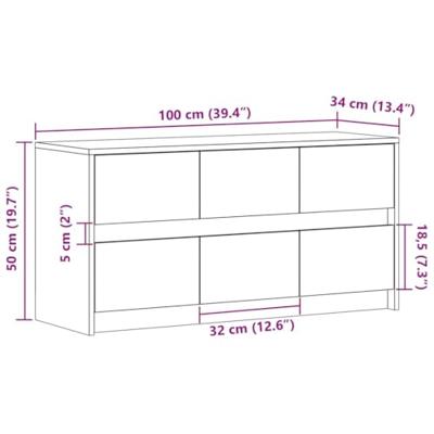 Tv-meubel met LED 100x34x50 cm bewerkt hout betongrijs