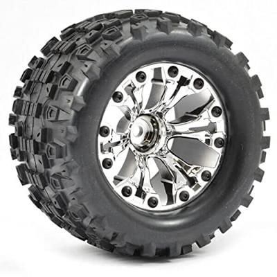 Fastrax Stinger MT banden op chrome 6-spaaks velgen (1/2" offset) - 1/10 Truck