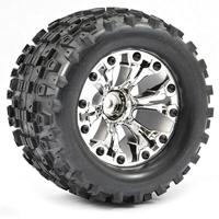 Fastrax Stinger MT banden op chrome 6-spaaks velgen (1/2" offset) - 1/10 Truck - thumbnail