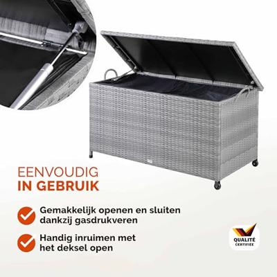 Polyrattan Kussenbox Grijs 122x56x61cm met wielen Polyrattan Kussenbox Grijs 122x56x61cm met wielen