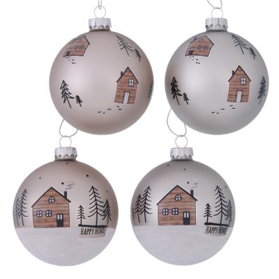 Boltze Home Kerstbal homewood glas huisjes dia 8 cm Boltze Home Kerstbal homewood glas huisjes dia 8 cm