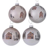 Boltze Home Kerstbal homewood glas huisjes dia 8 cm - thumbnail