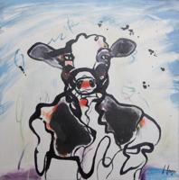 Schilderij - Handgeschilderd - Abstracte koe 80x80cm - thumbnail