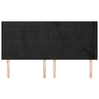 Hoofdbord met randen 183x16x118/128 cm fluweel zwart - thumbnail