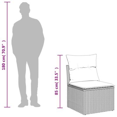 5-delige Loungeset met kussens poly rattan grijs - thumbnail