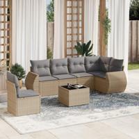 7-delige Loungeset met kussens poly rattan beige - thumbnail