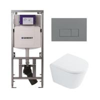 QeramiQ Dely Toiletset - 36.3x51.7cm - diepspoel - rimless - Geberit UP320 inbouwreservoir - softclose toilet zitting 35 mm - bedieningsplaat licht grijs - rechthoekige knoppen - wit glans SW1026255 / SW1159505/0701131/SW1102375 - thumbnail