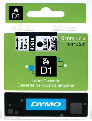 Dymo D1 tape 6 mm, zwart op transparant - thumbnail