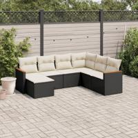 7-delige Loungeset met kussens poly rattan zwart - thumbnail