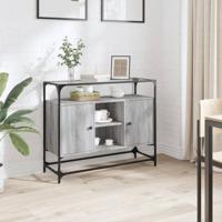 Dressoir met glazen blad 98x35x81 cm bewerkt hout grijs sonoma - thumbnail