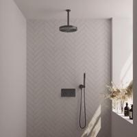 BRAUER Stripe Thermostatische Inbouw Regendouche - drukknoppen - SET 27 - 25cm douchekop - plafondarm - staaf handdouche - doucheslang - wandaansluitbocht - gunmetal geborsteld PVD 5-GM-417 - thumbnail