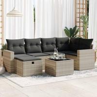7-delige Loungeset met kussens poly rattan lichtgrijs - thumbnail