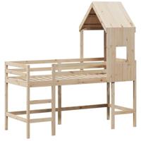 Halfhoogslaper met ladder en bedhuis grenenhout 90x200 cm - thumbnail