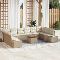 Tuinbankenset met kussen 11 pcs Beige poly rattan - thumbnail