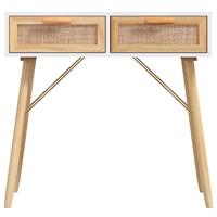 Wandtafel 80x30x75 cm massief grenenhout en natuurlijk rattan - thumbnail