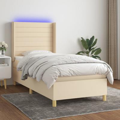 Boxspring met matras en LED stof crèmekleurig 100x200 cm