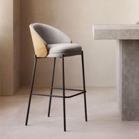 Kave Home Barkruk 'Eamy' Essenhout, kleur Lichtgrijs/Naturel (zithoogte 77cm) - thumbnail