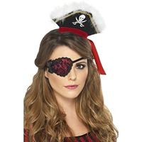 Piraten ooglap rood met zwart kant - thumbnail