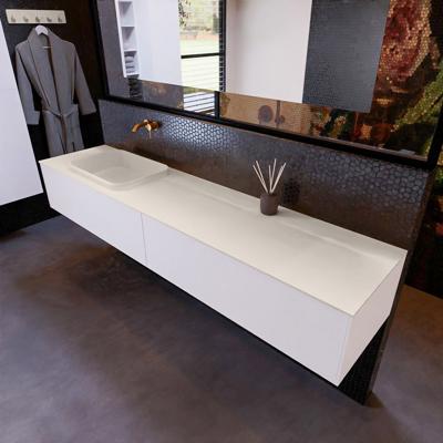 Badkamermeubelset Mondiaz Erin 200 cm met 2 Lades met RIDGE Wastafel Links Linen Zonder Kraangaten Greeploos Mat Carrara