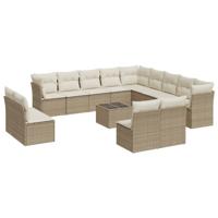 14-delige Loungeset met kussens poly rattan beige - thumbnail