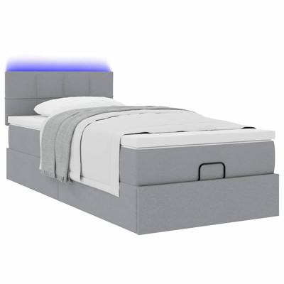 Ottoman bed met matrassen en LED's 200x200cm stof lichtgrijs
