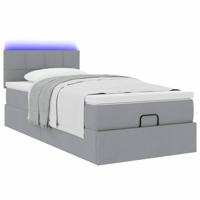 Ottoman bed met matras en LED's 90x190cm stof lichtgrijs - thumbnail