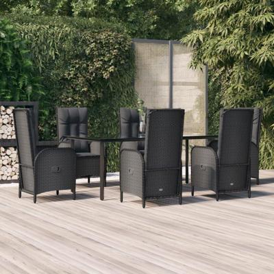 7-delige Tuinset met kussens poly rattan zwart 7-delige Tuinset met kussens poly rattan zwart
