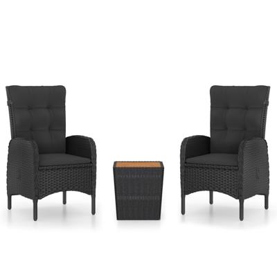 3-delige Bistroset poly rattan en acaciahout zwart 3-delige Bistroset poly rattan en acaciahout zwart