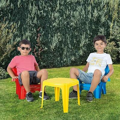 Dolu tafel met 2 stoelen blauw/rood/geel