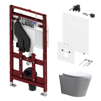 Tece 400 Toiletset met Geurafzuiging - Inbouw WC Hangtoilet Wandcloset Saturna Flatline Rimfree - Elektronische sen-Touch Bedieningsplaat Wit