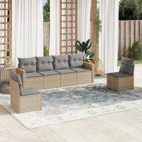 6-delige Loungeset met kussens poly rattan gemengd beige - thumbnail