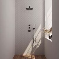 Regendoucheset Inbouw Brauer Black Carving Thermostatisch 30cm met Wandarm en Handdouche Staaf Losse Stopkranen Mat Zwart - thumbnail