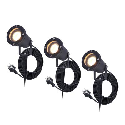 Set van 3 Sydney LED prikspots - GU10 4 Watt 345 lumen - Dimbaar - Kantelbaar - 2700K warm wit - IP65 Waterdicht - 1.5m kabel met EU-stekker - Zwart