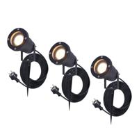 Set van 3 Sydney LED prikspots - GU10 4 Watt 345 lumen - Dimbaar - Kantelbaar - 2700K warm wit - IP65 Waterdicht - 1.5m kabel met EU-stekker - Zwart - thumbnail