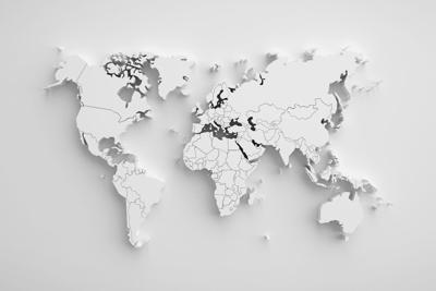 Schilderij - Witte wereldkaart, 2 maten, Premium print