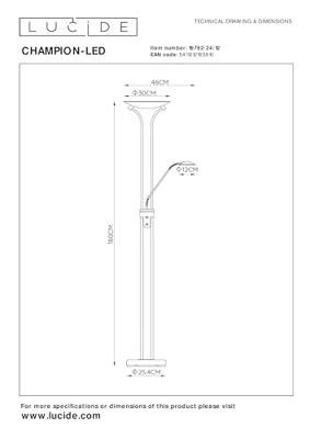 Lucide CHAMPION-LED - Leeslamp - Ø 30 cm - LED Dimb. - 3000K - Mat chroom Lucide CHAMPION-LED - Leeslamp - Ø 30 cm - LED Dimb. - 3000K - Mat chroom