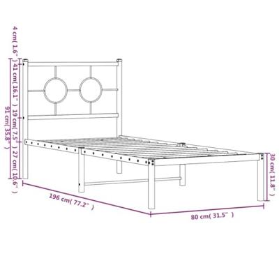 Bedframe met hoofdbord metaal zwart 75x190 cm