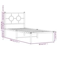 Bedframe met hoofdbord metaal zwart 75x190 cm - thumbnail