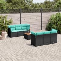 7-delige Loungeset met kussens poly rattan zwart - thumbnail