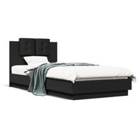 Bedframe met hoofdeinde bewerkt hout zwart 90x200 cm - thumbnail