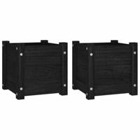 VidaXL Plantenbakken 2 st 31x31x31 cm massief grenenhout zwart - thumbnail
