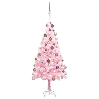 VidaXL Kunstkerstboom met verlichting en kerstballen 120 cm pvc roze