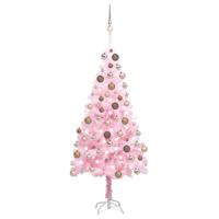 VidaXL Kunstkerstboom met verlichting en kerstballen 120 cm pvc roze - thumbnail