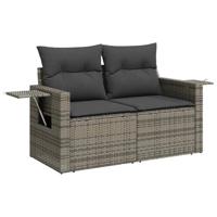 7-delige Loungeset met kussens poly rattan grijs - thumbnail