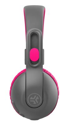 JLab JBuddies Studio 2 Draadloze en bedrade on-ear kinderhoofdtelefoon, grijs/roze, 65+ uur batterijduur, volumebestendig, volumeregelaar, opvouwbaar, verstelbaar, geluidsisolatie, met microfoon