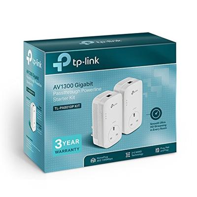 TP-Link 1-Port Gigabit Passthrough Powerline Starter Kit, Data Transfer Speed Up to 1300 Mbps, Ideal for HD Video Streaming and Online Gaming, No Configuration Required, UK Plug (TL-PA8010PKIT)