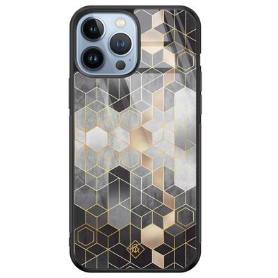 iPhone 13 Pro Max glazen hardcase - Grey cubes