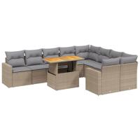 10-delige Loungeset met kussens poly rattan beige - thumbnail