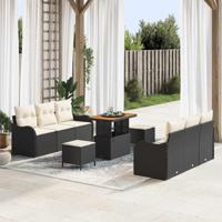Tuinbankenset met kussen 9 pcs Zwart poly rattan - thumbnail