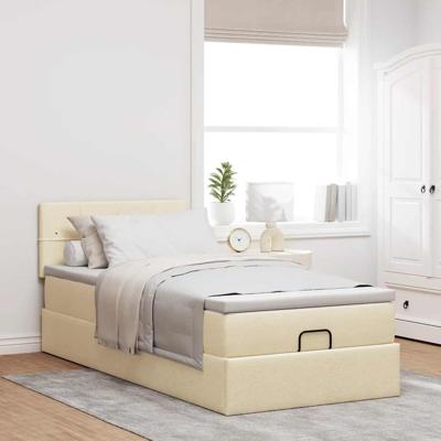 Ottoman bed met matras 90x190cm stof crèmekleurig - thumbnail